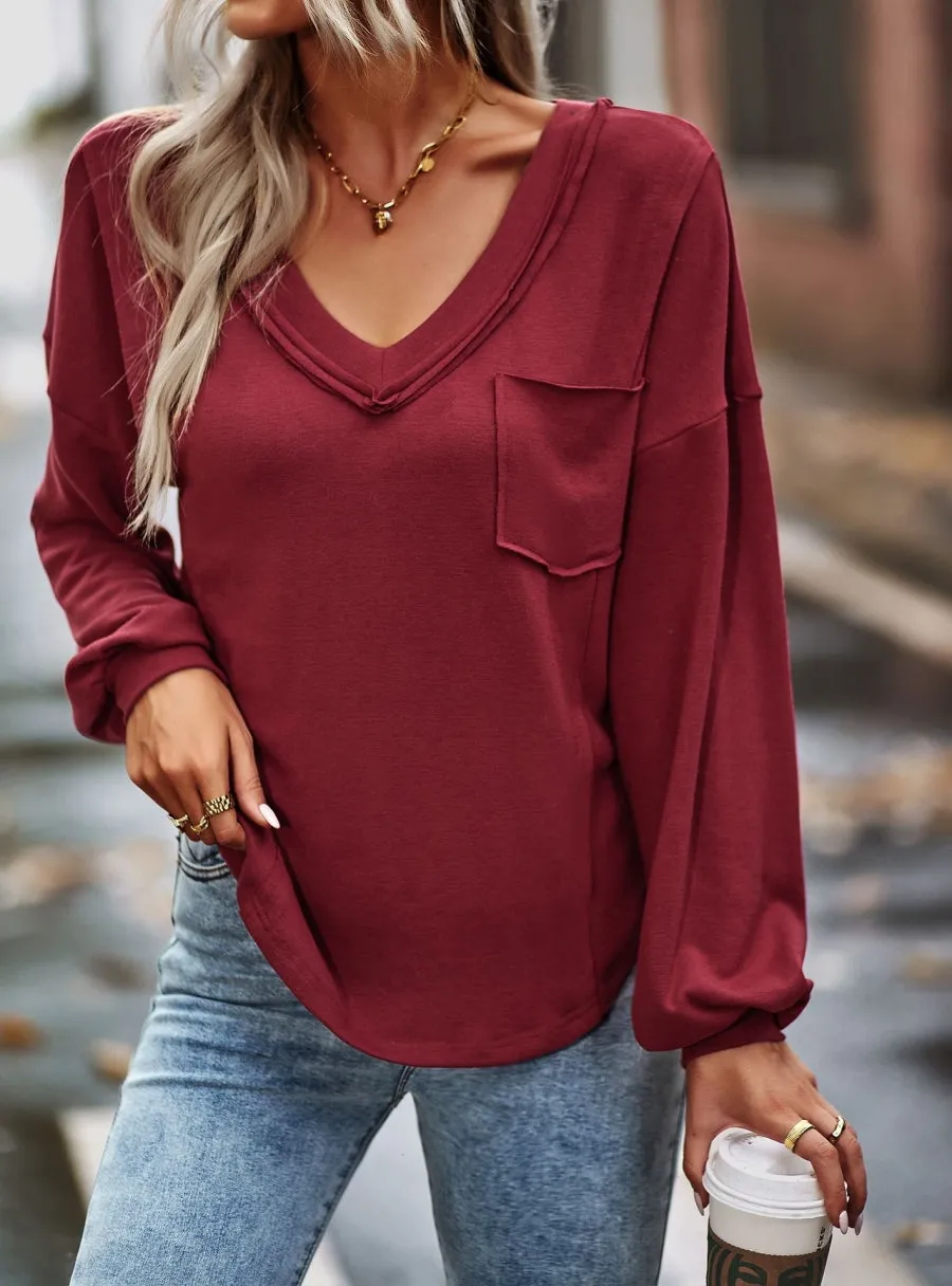 Drop Shoulder Pocket Fall Sweater