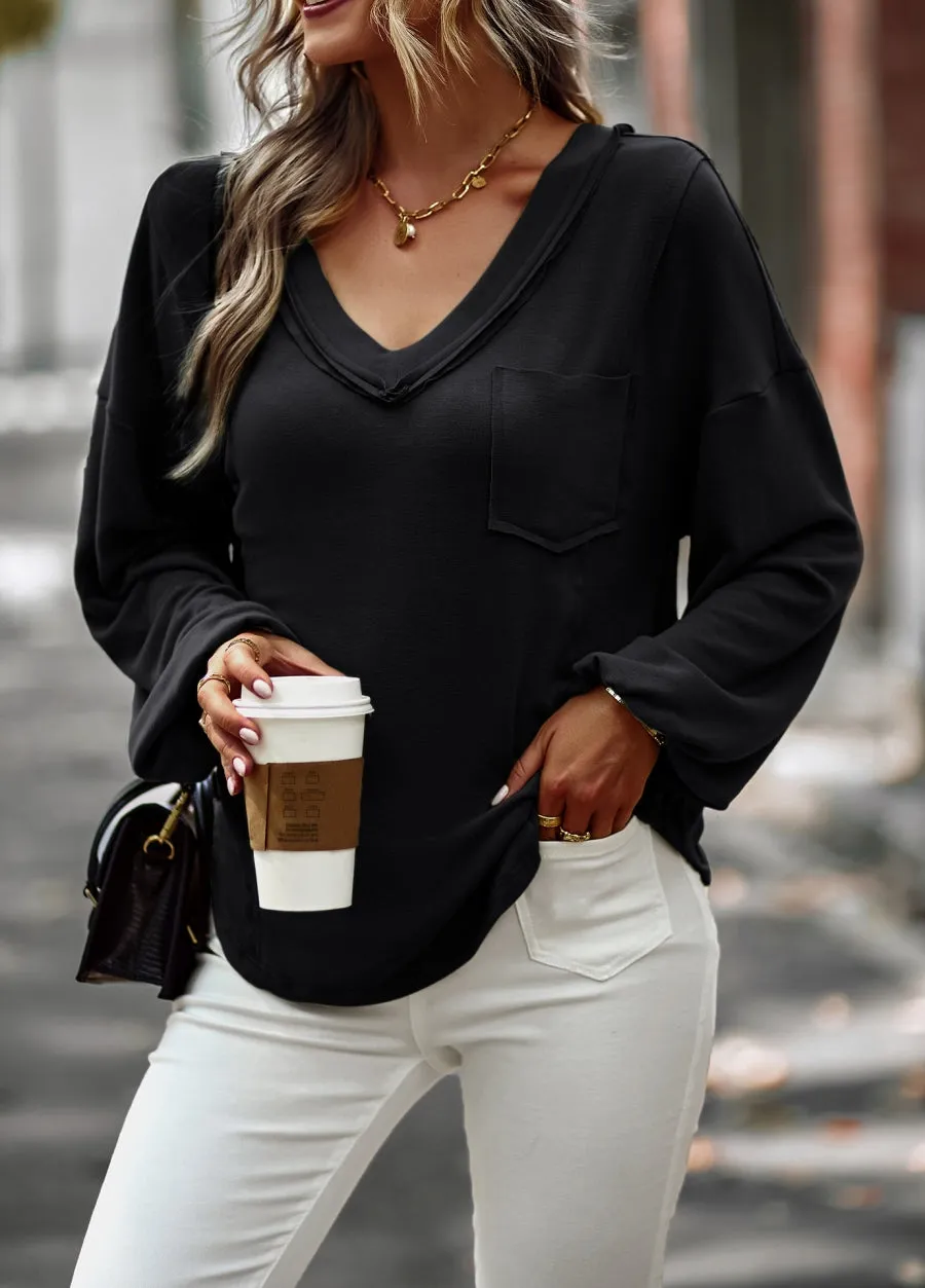 Drop Shoulder Pocket Fall Sweater