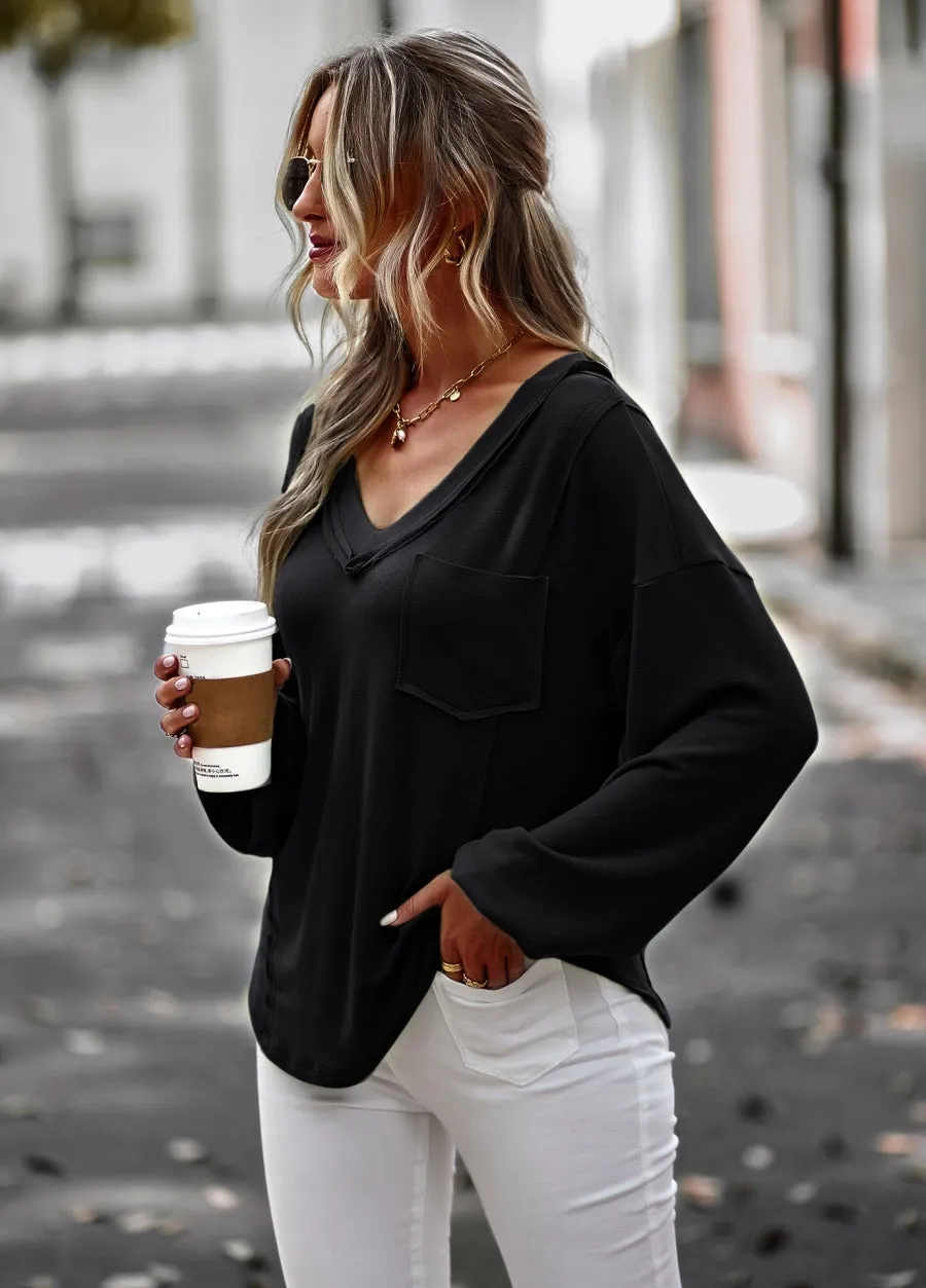 Drop Shoulder Pocket Fall Sweater