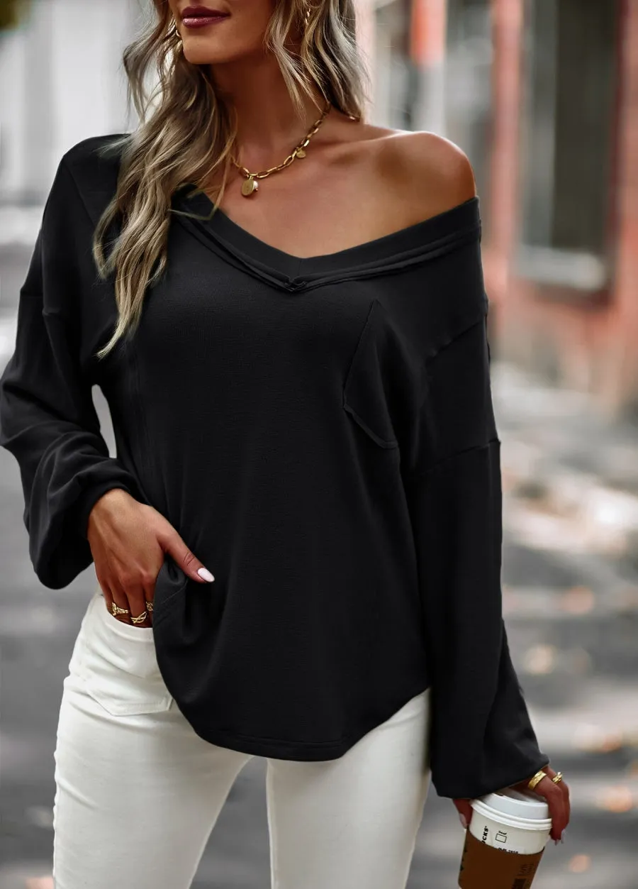 Drop Shoulder Pocket Fall Sweater