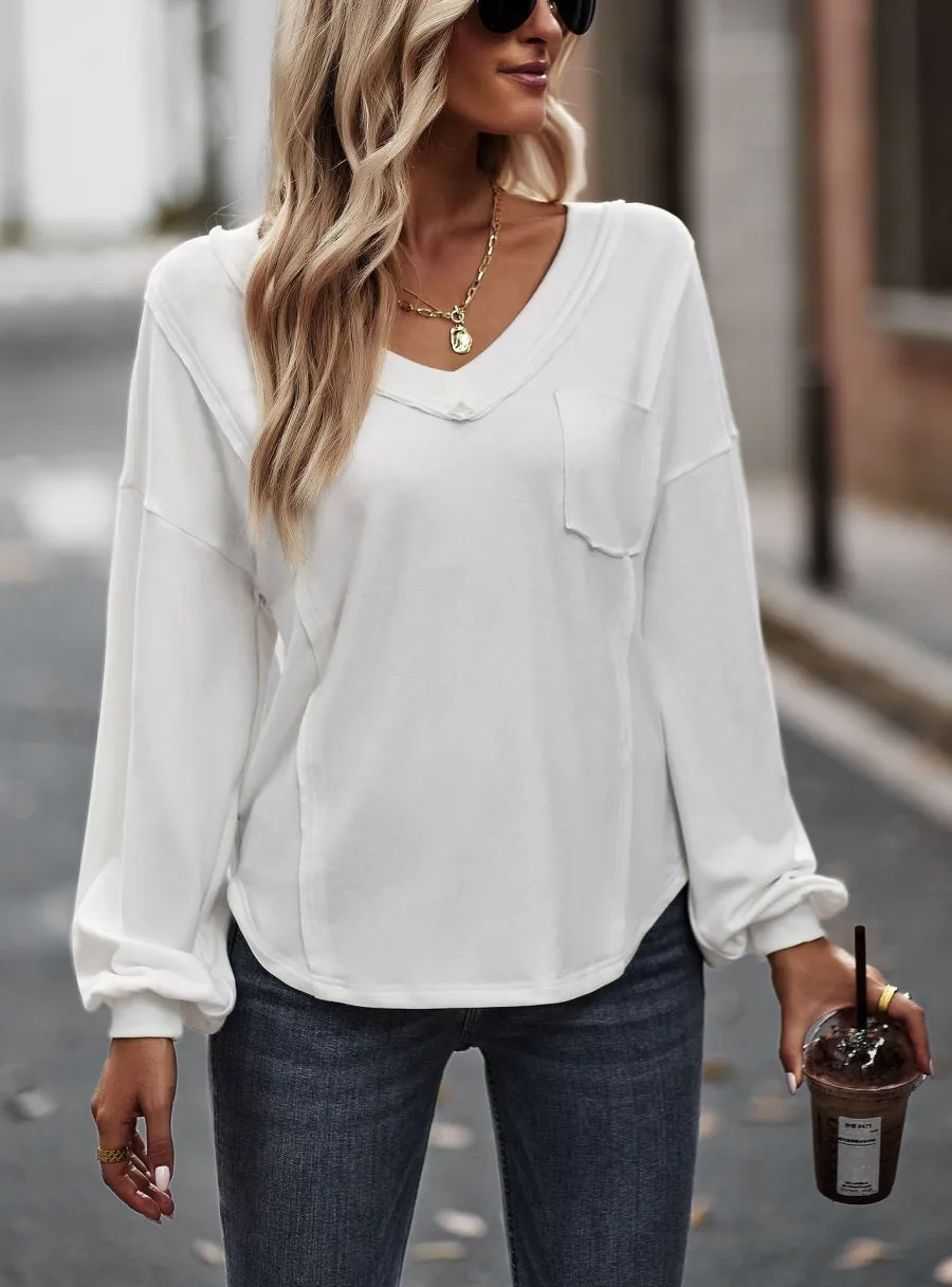 Drop Shoulder Pocket Fall Sweater