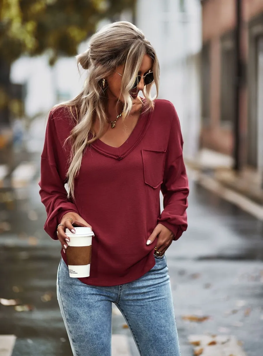 Drop Shoulder Pocket Fall Sweater