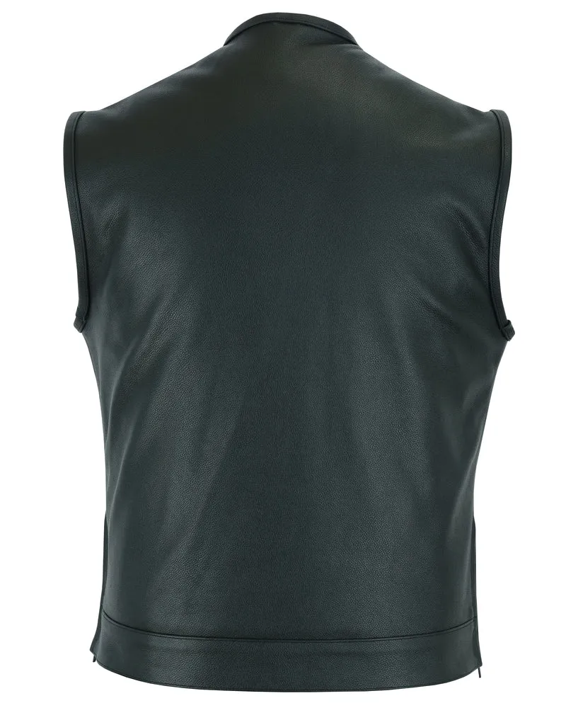 DS177 Men's Collarless Side Zipper Leather Vest