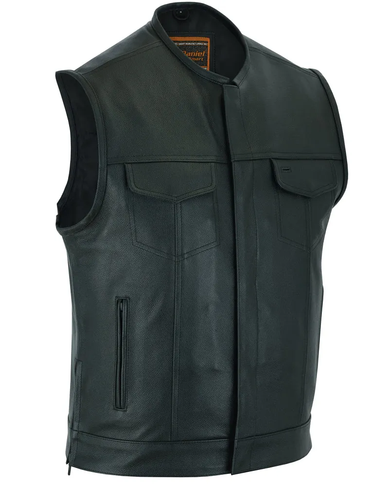 DS177 Men's Collarless Side Zipper Leather Vest