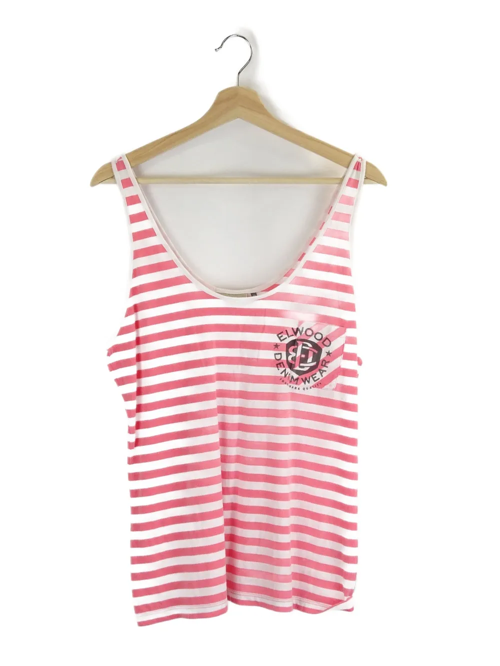 Elwood Red and White Striped Tank Top M