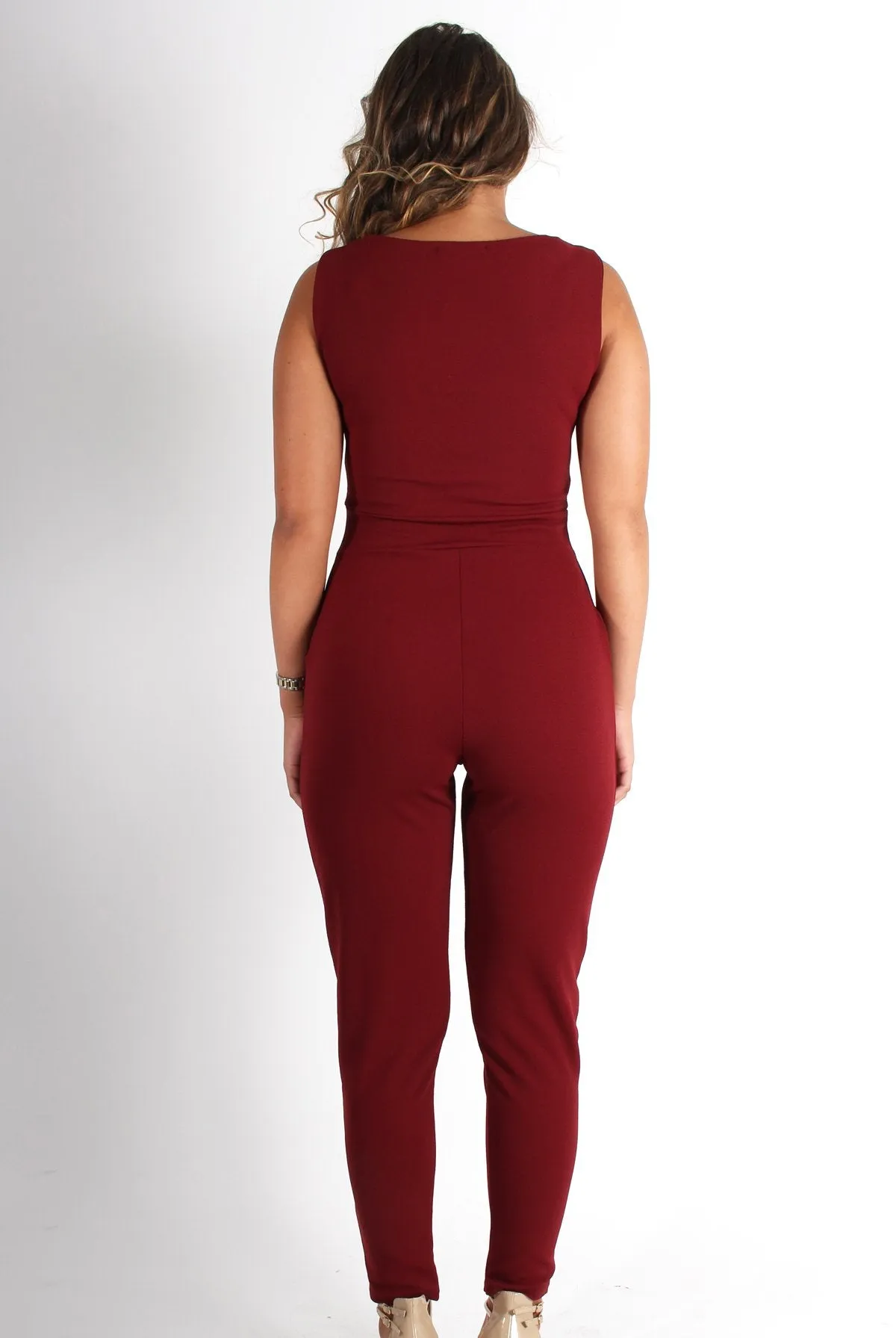 Emily Wine Tie Front Jumpsuit