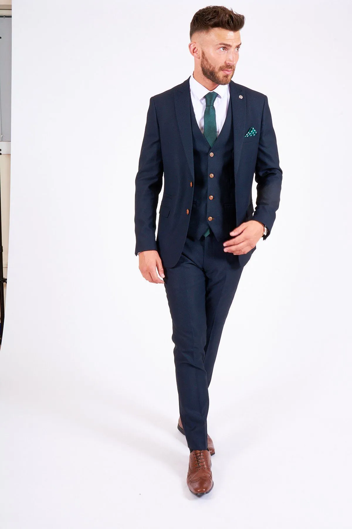 Emmerdale's Bradley Johnson (Vinny Dingle) in Max Navy Suit