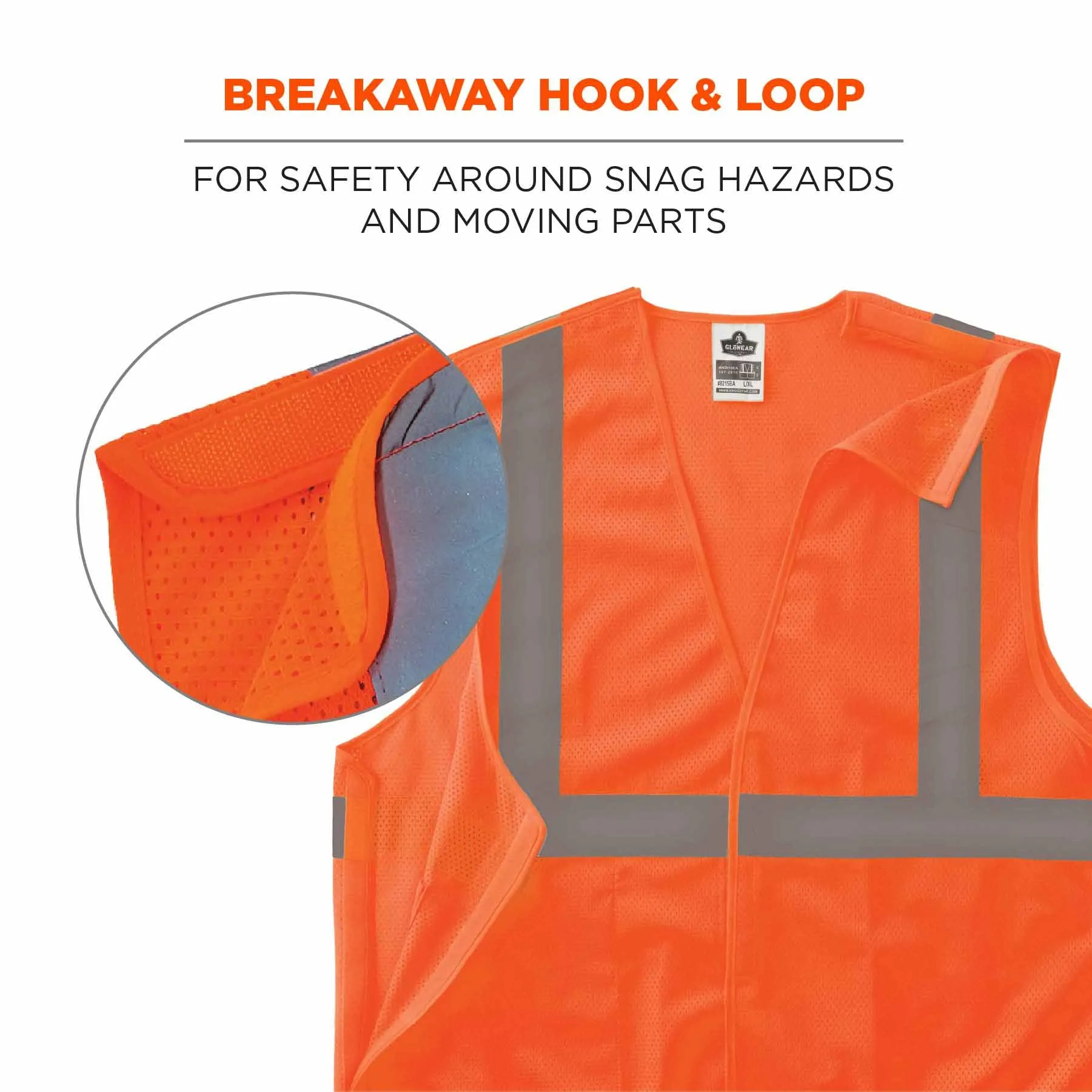 Ergodyne 24558 8215BA-S 4XL Orange Class 2 Economy Breakaway Mesh Vest - Single Size