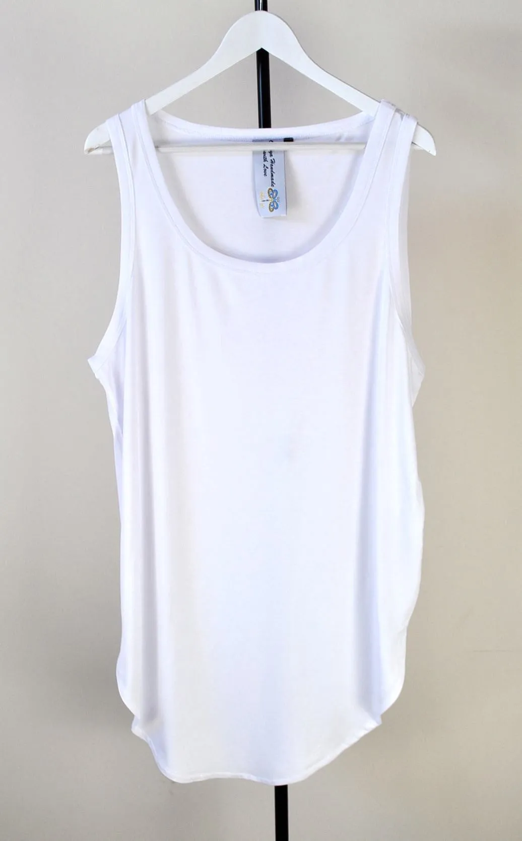 Extended Silky Long Tank Top Oval Hem Viscose Cotton 90cm