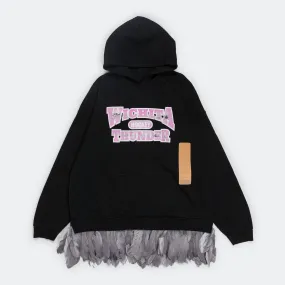 Feather Trim Size Tag Hoodie - Medium