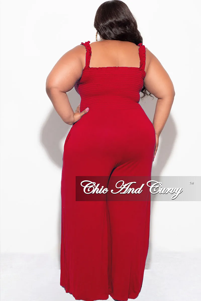 Final Sale Plus Size Jumpsuit with Smocking & Elastic Straps in Red