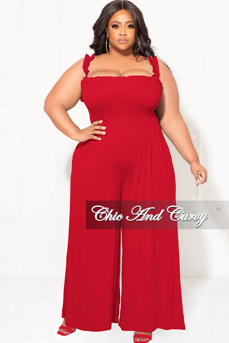 Final Sale Plus Size Jumpsuit with Smocking & Elastic Straps in Red