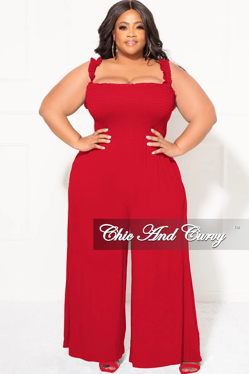 Final Sale Plus Size Jumpsuit with Smocking & Elastic Straps in Red