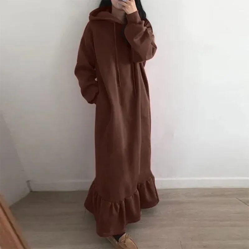 Fleece Hooded Shift Baggy Dress