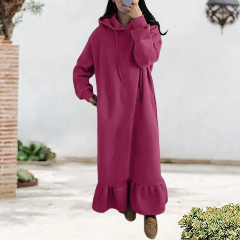 Fleece Hooded Shift Baggy Dress