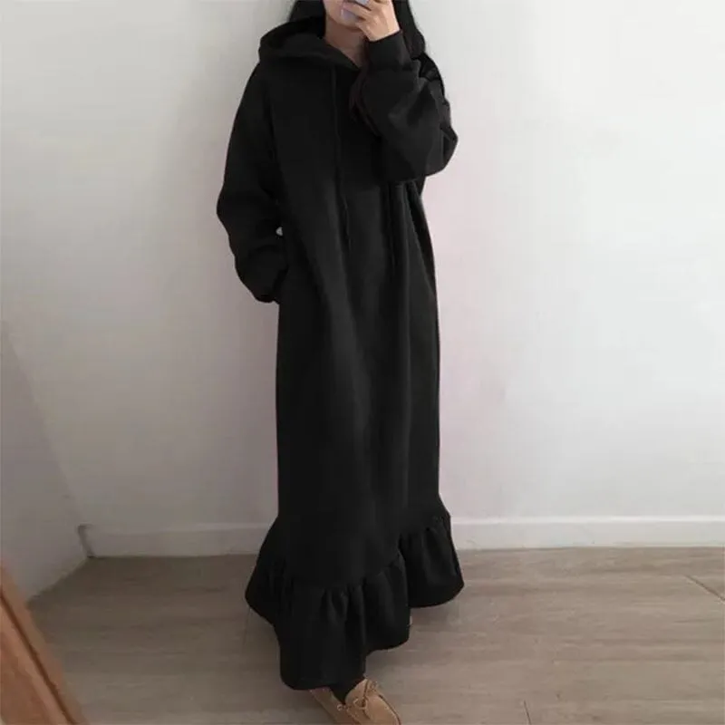 Fleece Hooded Shift Baggy Dress