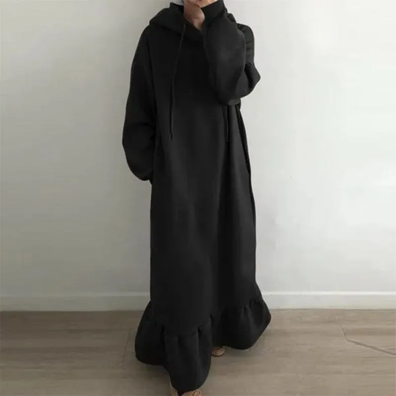 Fleece Hooded Shift Baggy Dress