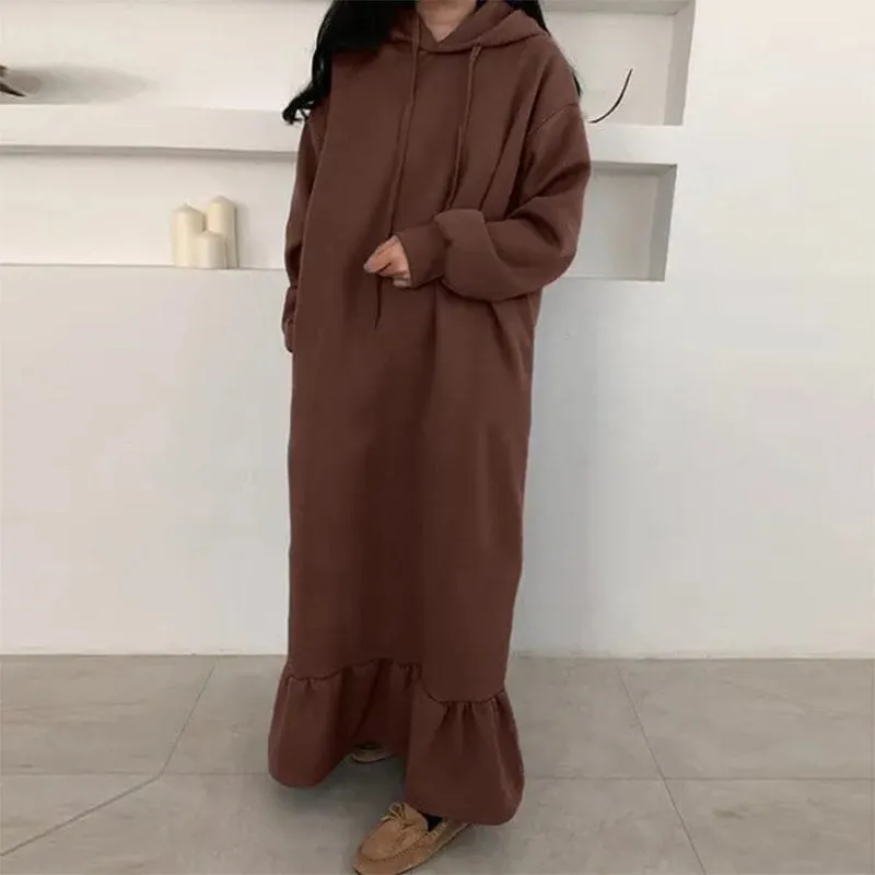 Fleece Hooded Shift Baggy Dress