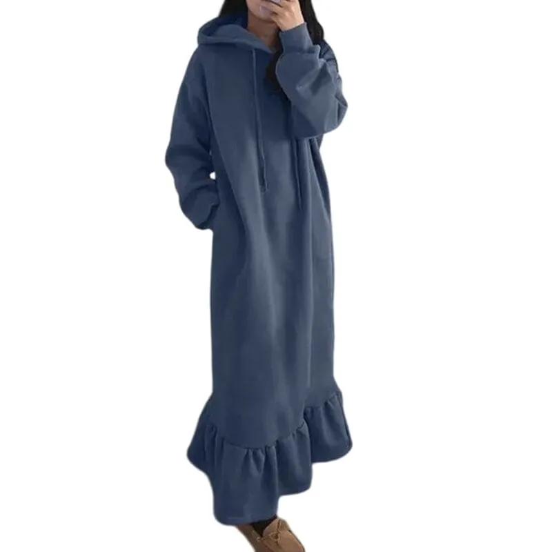 Fleece Hooded Shift Baggy Dress