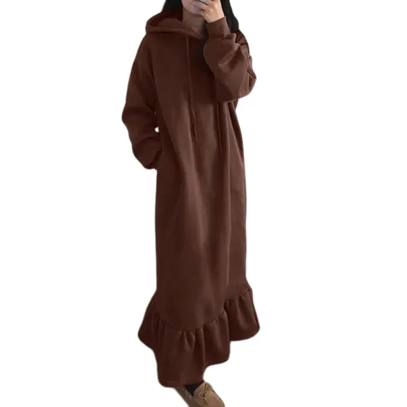 Fleece Hooded Shift Baggy Dress