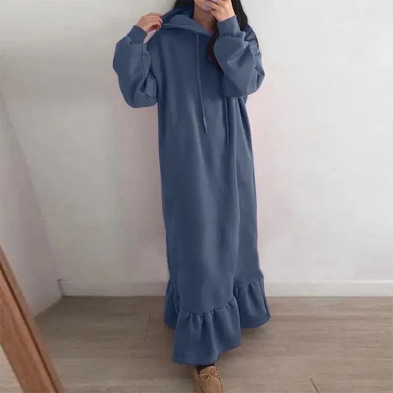 Fleece Hooded Shift Baggy Dress