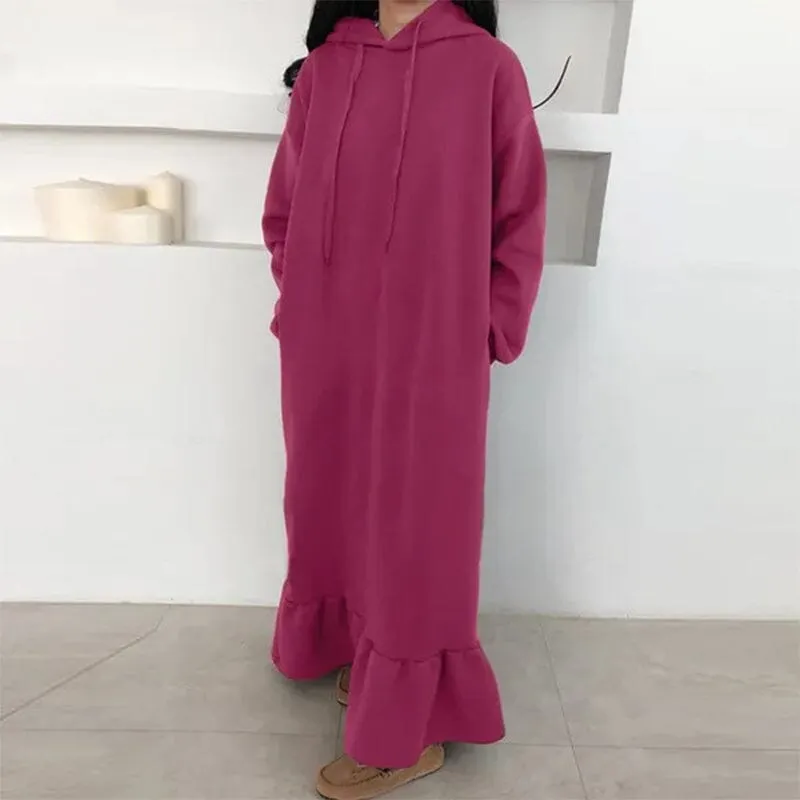 Fleece Hooded Shift Baggy Dress