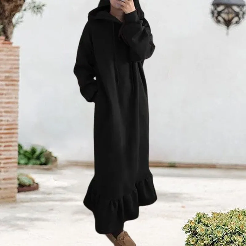 Fleece Hooded Shift Baggy Dress