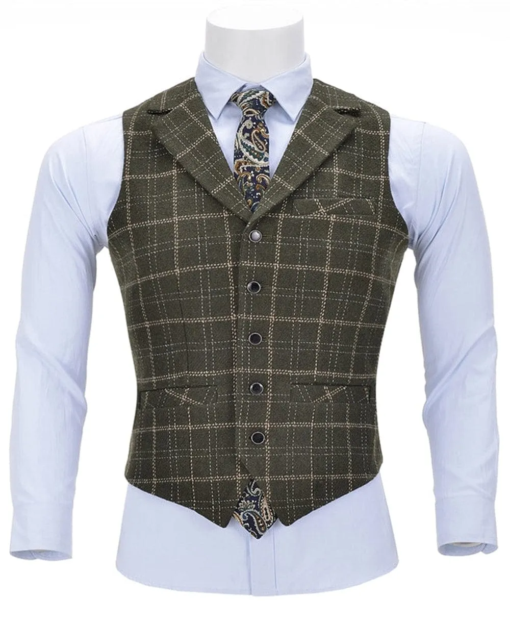 Formal Slim Fit Suit Vest Plaid Notch Lapel Waistcoat