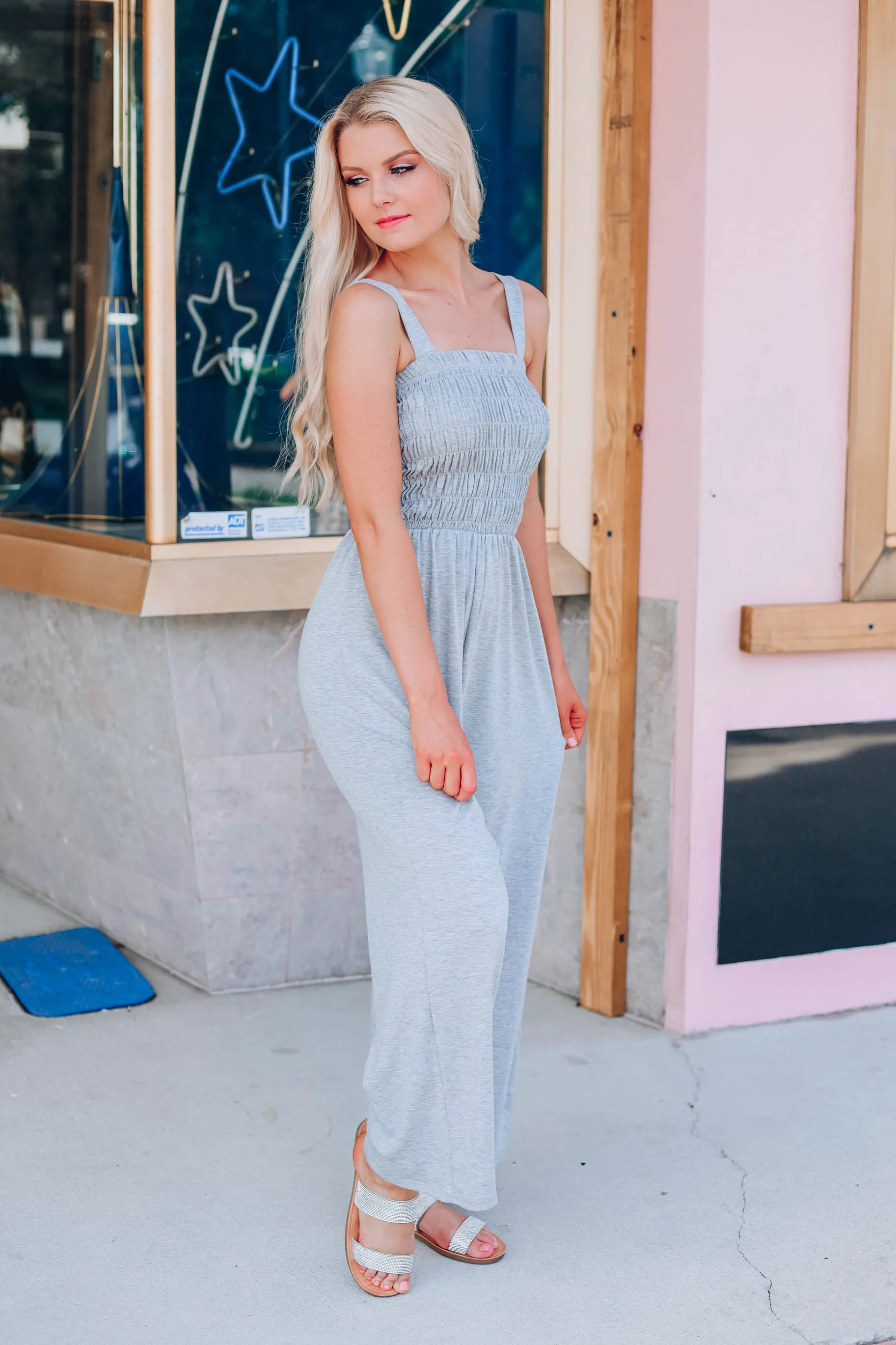 Free And Easy Cropped Jumpsuit - Grey