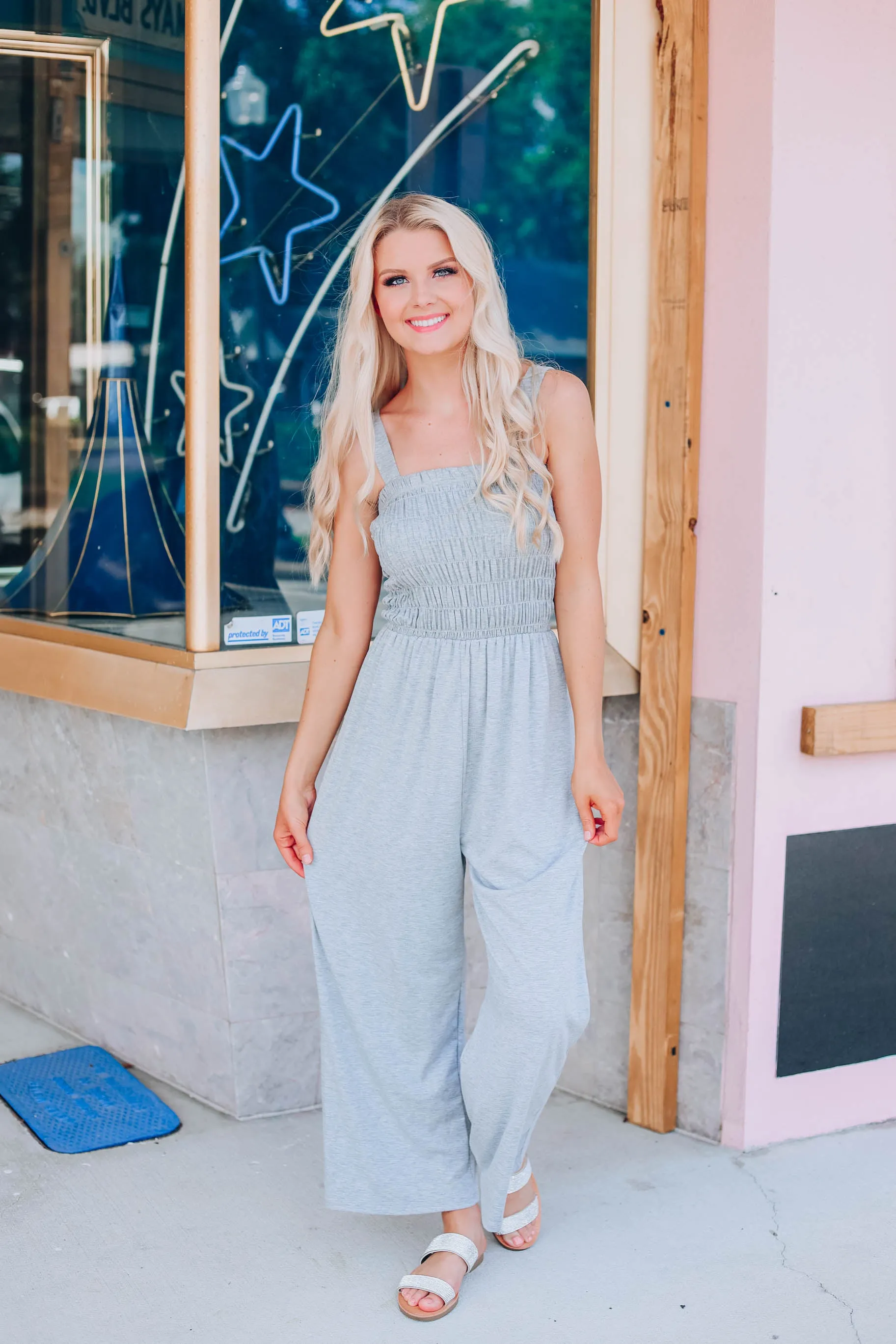 Free And Easy Cropped Jumpsuit - Grey