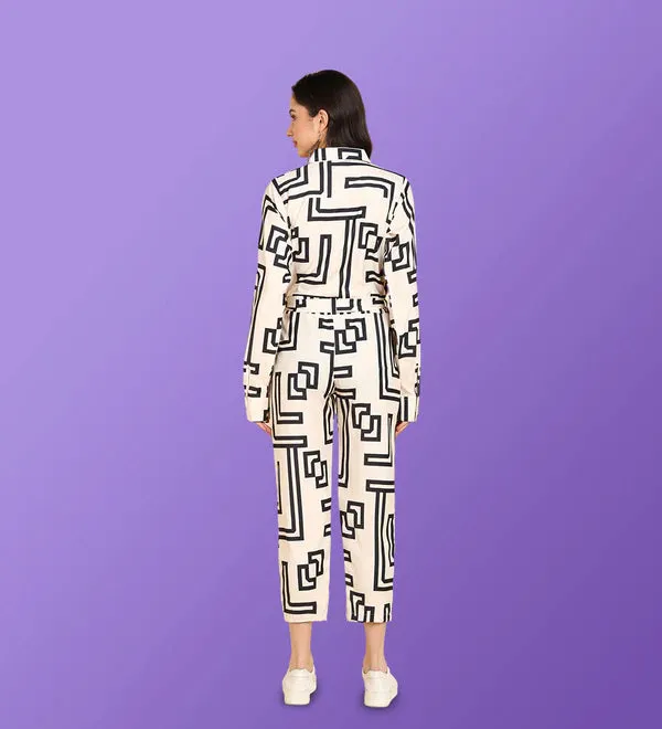 Geometric Printed Black And White Ladies Jumpsuit