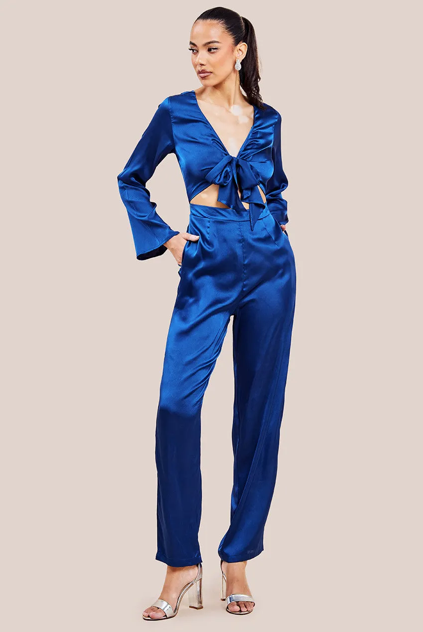 Goddiva Cut Out Satin Jumpsuit - Navy