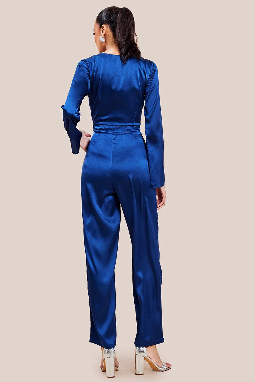 Goddiva Cut Out Satin Jumpsuit - Navy