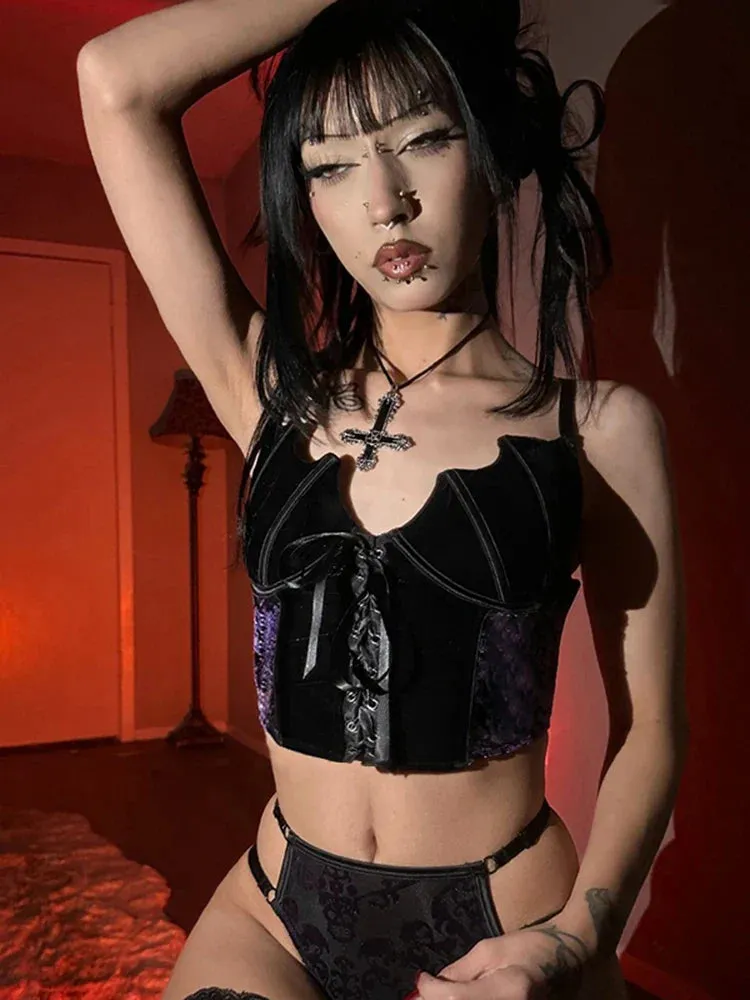 Gothic Crop Cup Backless Bandage Suspender Sleeveless Bat Chest Top