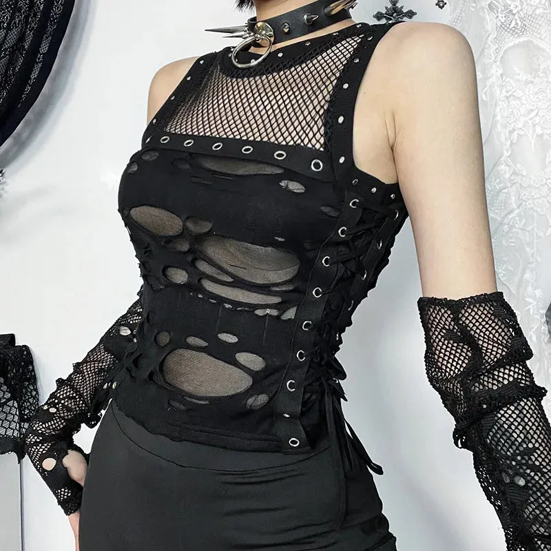 Gothic Fishnet Backless Rave Trendy Sexy Crop Steampunk Party Top