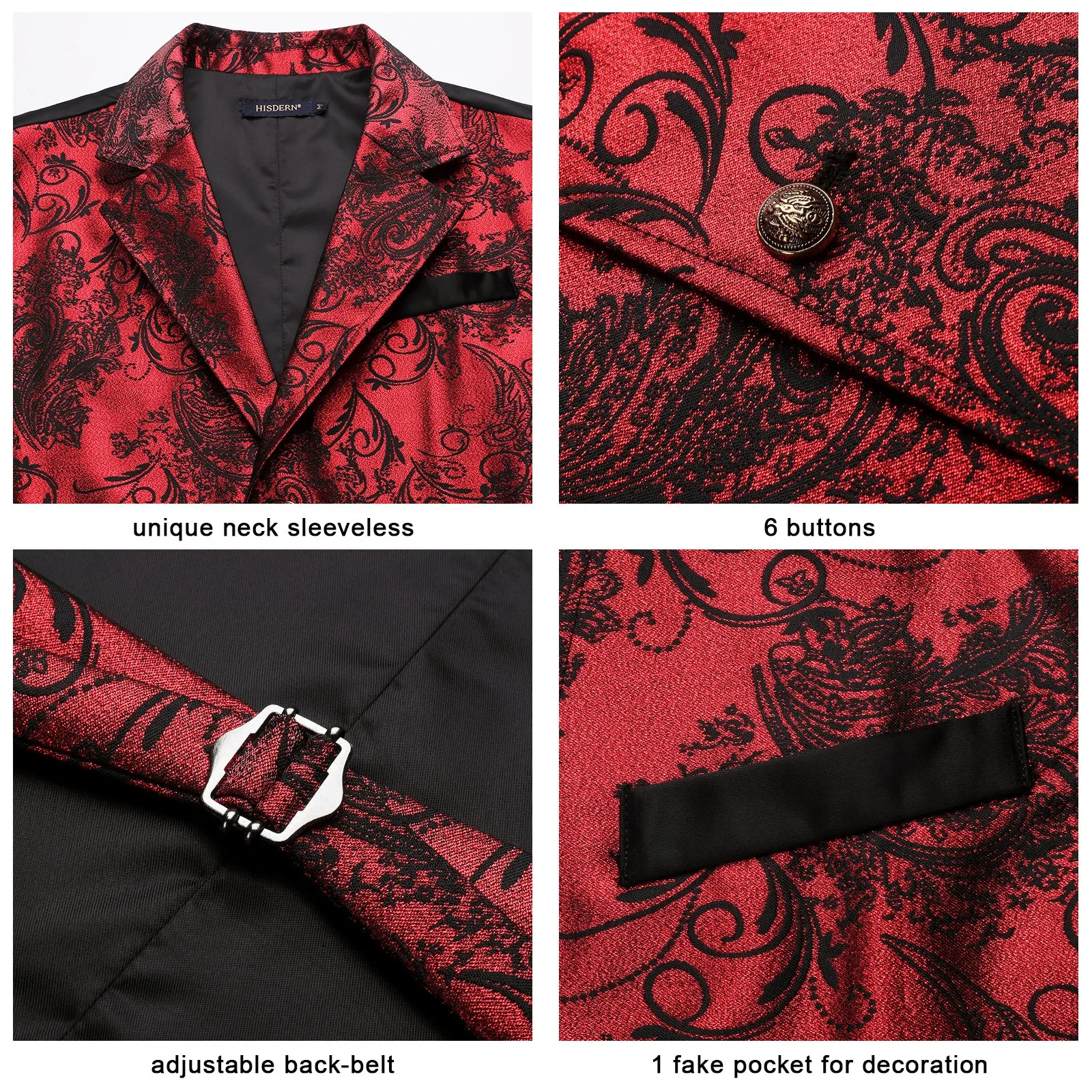 Gothic Lapel Party Vest for Men - RED/BLACK-5