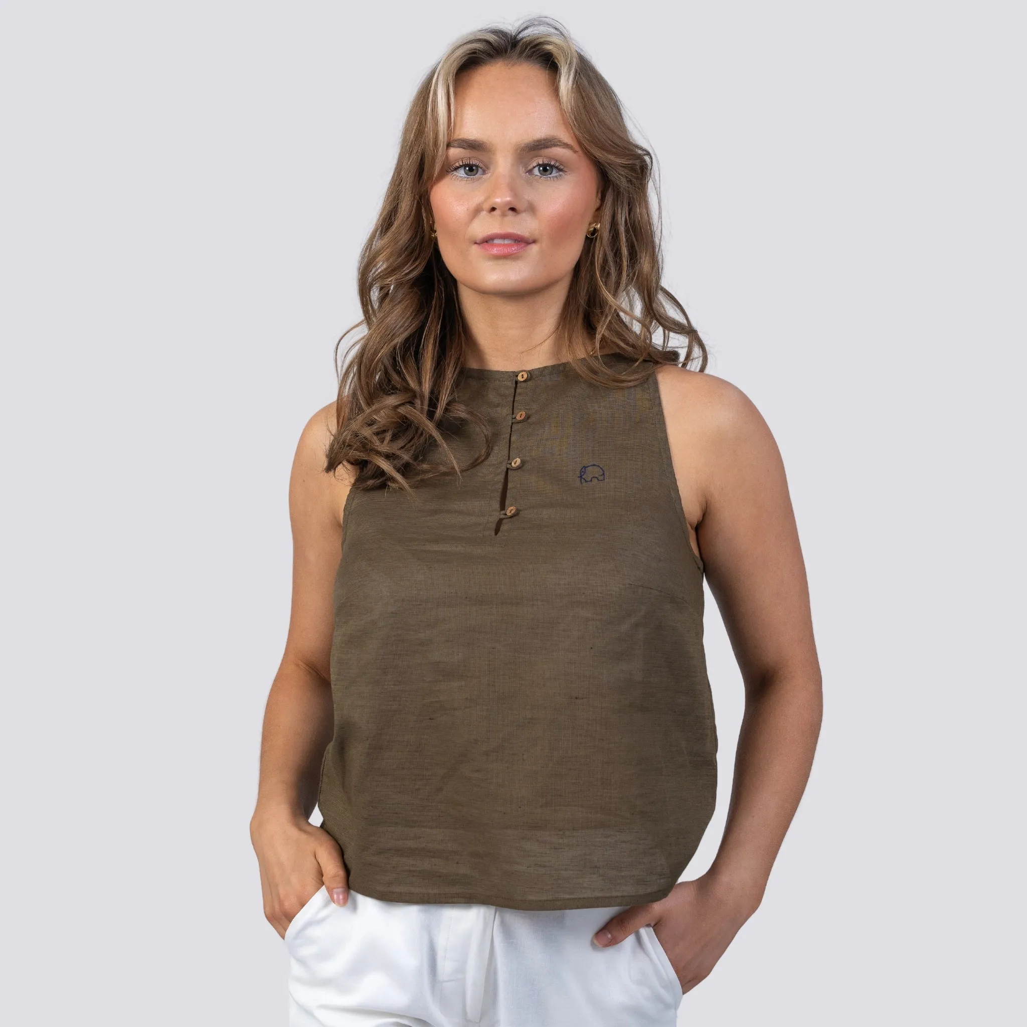 Green Cotton-Linen Cami Top