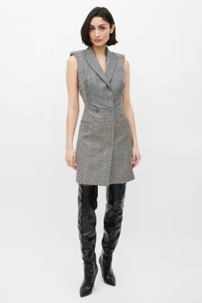 Grey & White Glen Check Blazer Dress