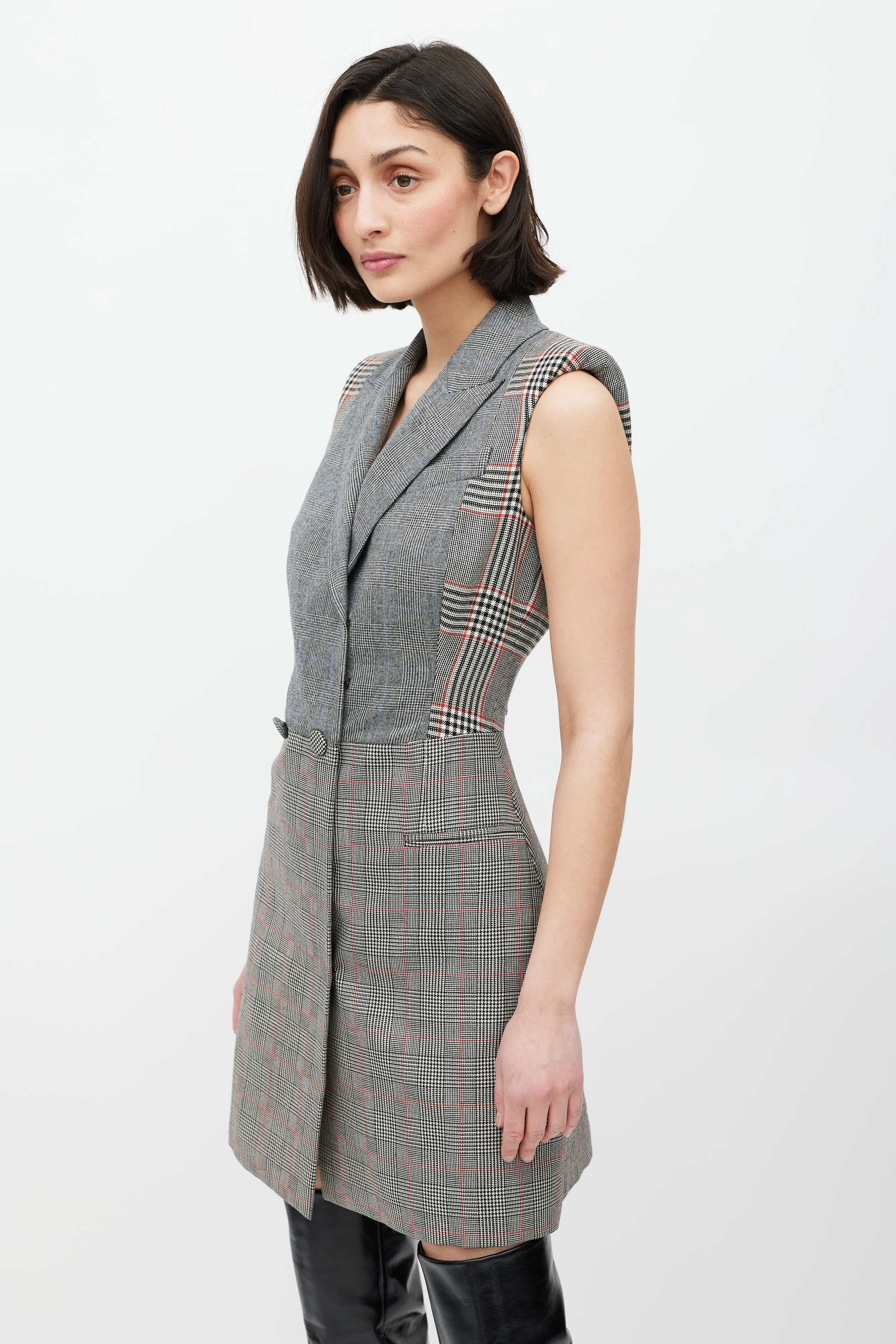 Grey & White Glen Check Blazer Dress