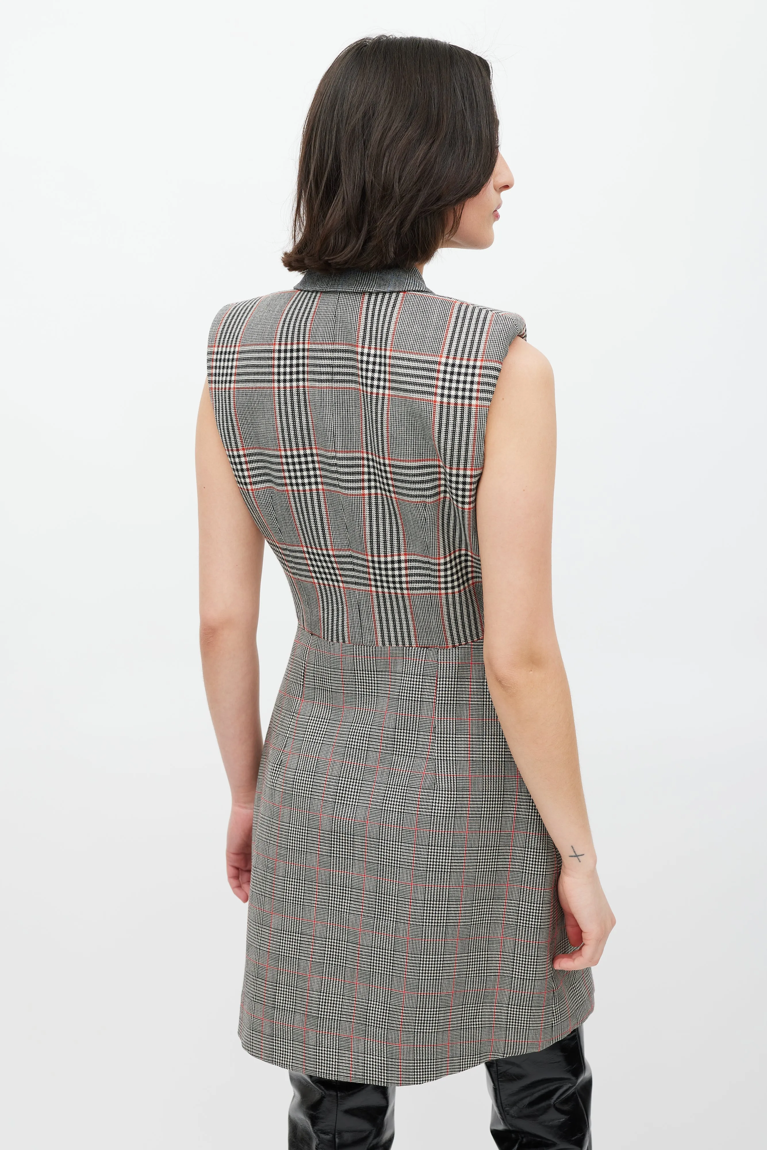 Grey & White Glen Check Blazer Dress