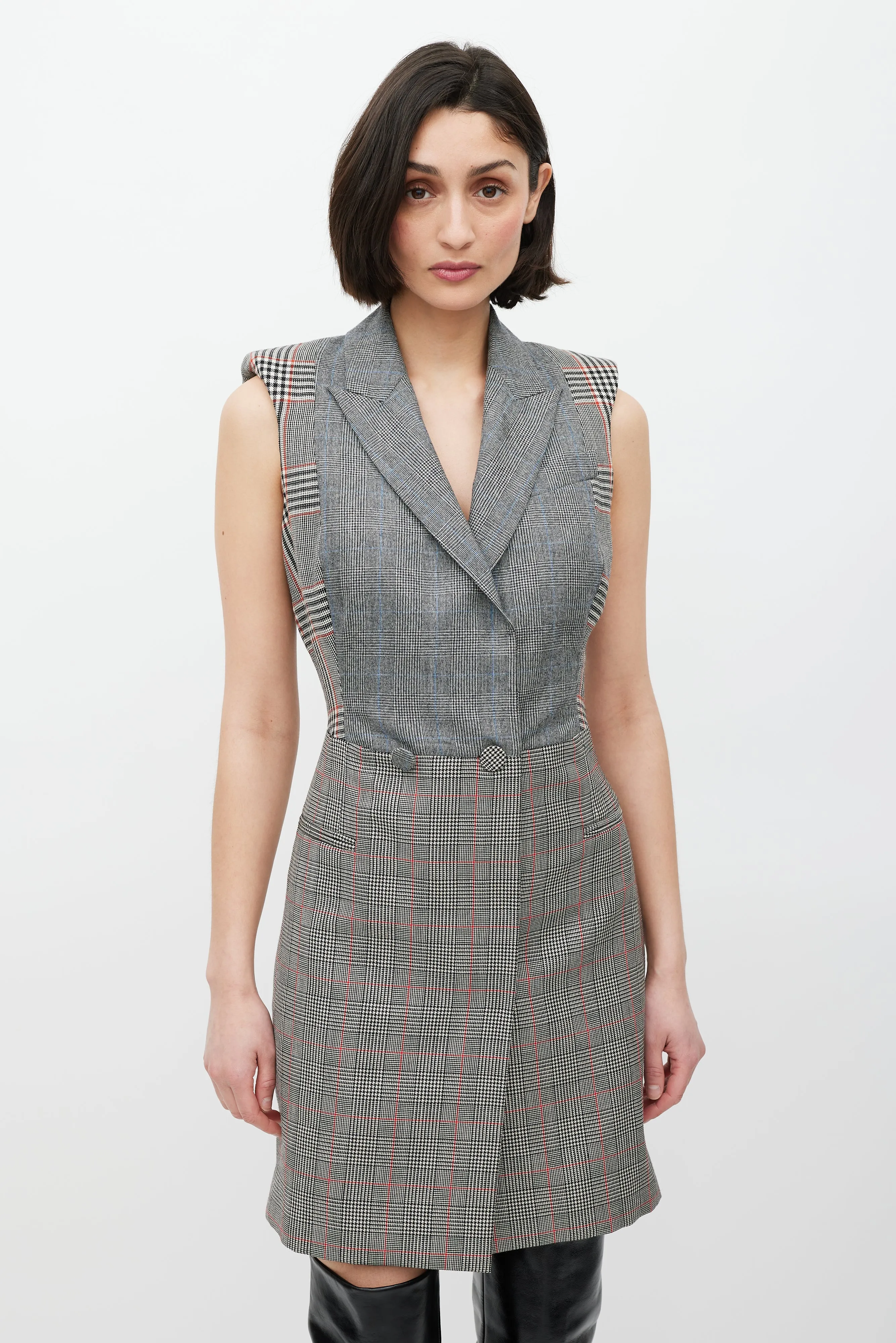 Grey & White Glen Check Blazer Dress