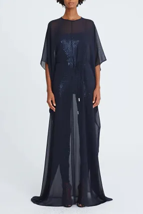 Halston spaghetti strap sequined jumpsuit zipper closure jumpsuit with chiffon caftan