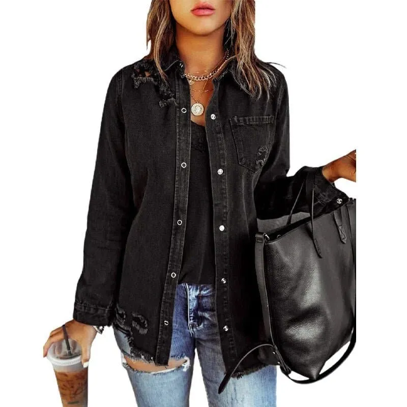 Hollow Out Denim Coat - Stylish and Cozy Outerwear