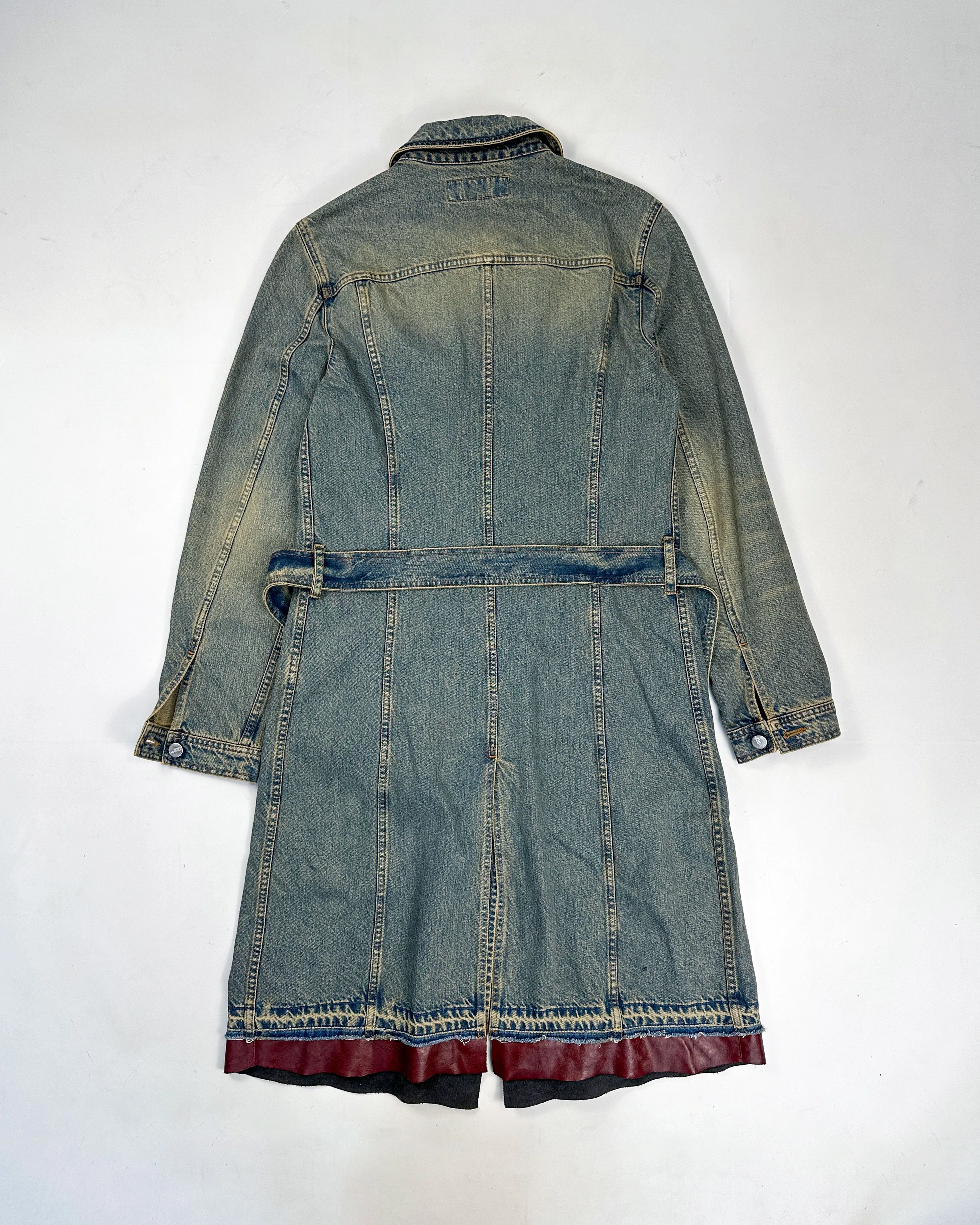 Iceberg Faded Denim   Leather Long Coat 2000's