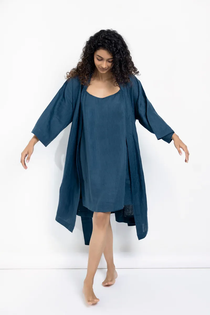 Indigo Linen Slip Dress