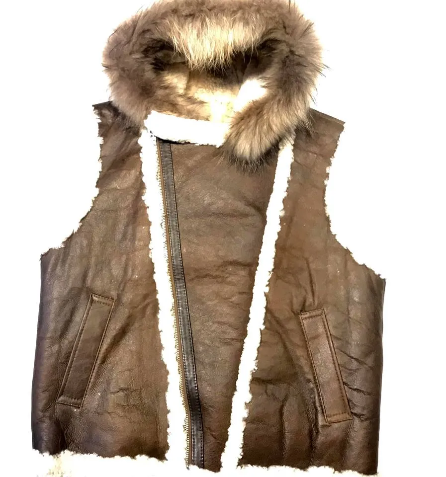 Jakewood Brown Shearling Fox Collar Vest