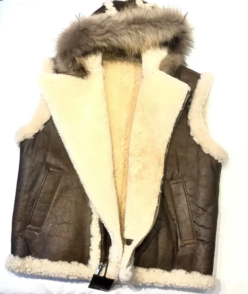 Jakewood Brown Shearling Fox Collar Vest