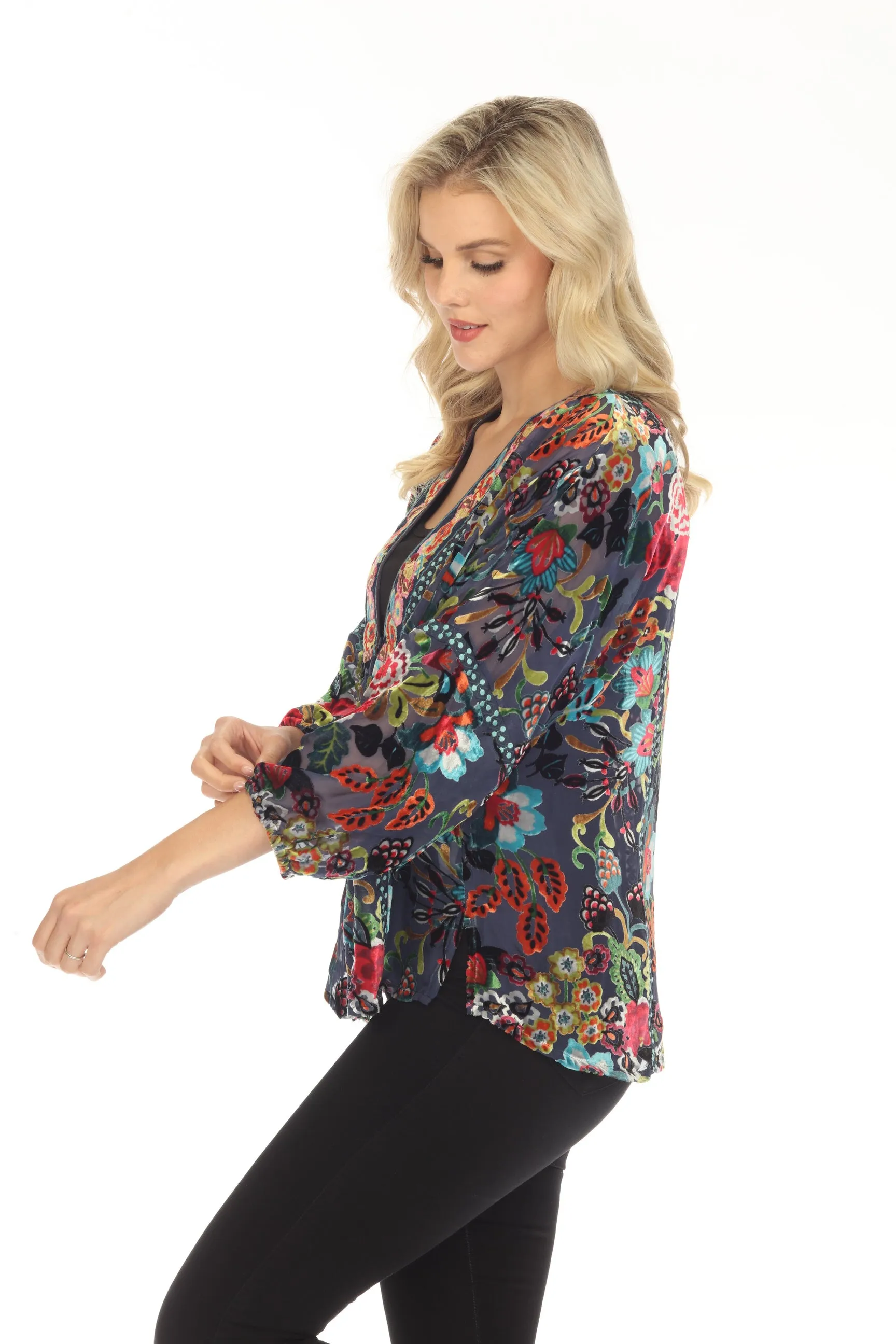 Johnny Was Minto Burnout Velvet Floral 3/4 Sleeve Kimono Jacket C49323AO