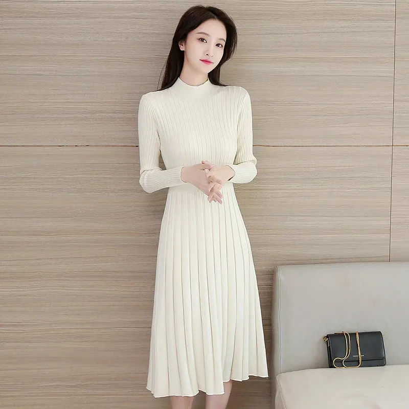 KIylethomasw Autumn Winter O Neck Thick Maxi Knit Sweater Pullovers Dress Women's Basic Aline Sweater Female Long Party Casual Office Dresses