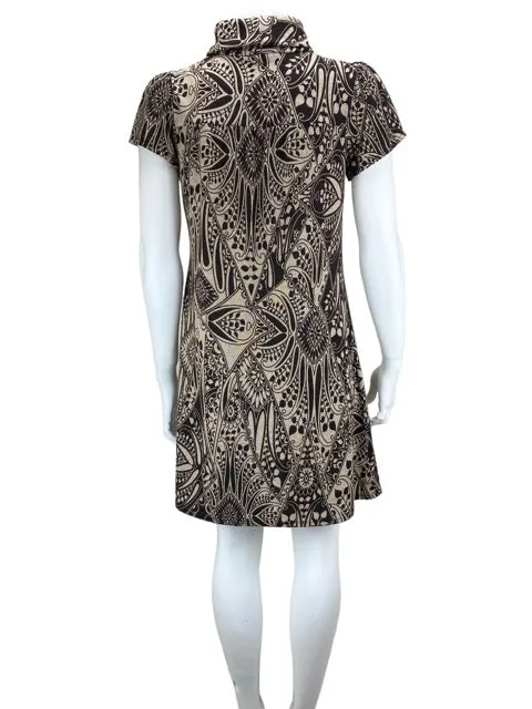 La Belle, Women's Printed Shift Dress, Brown/Oatmeal Heather, Size M